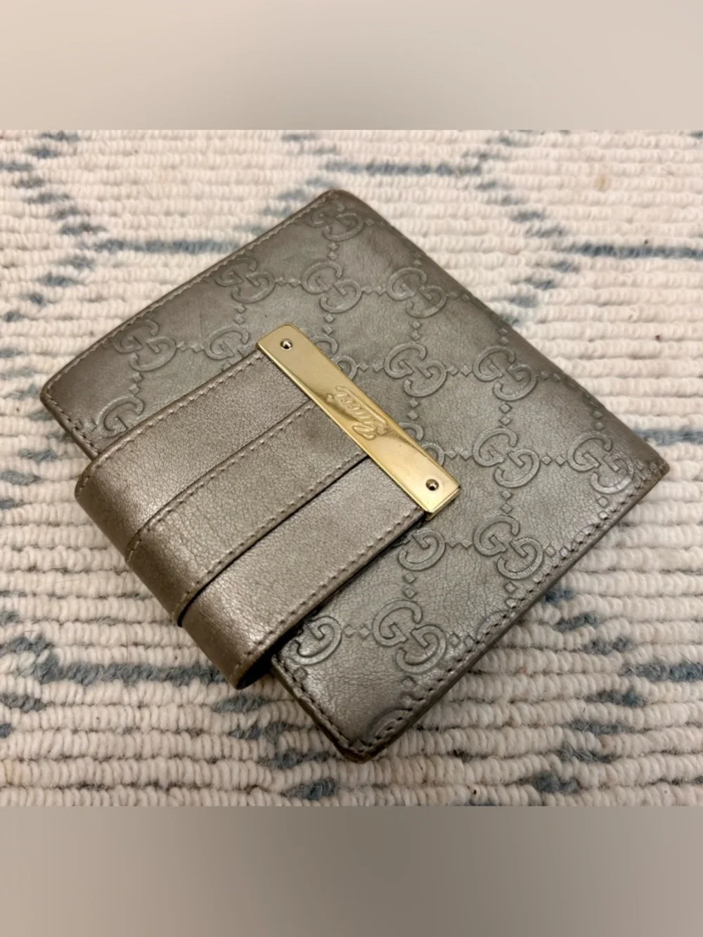 GUCCI Metallic Grey Signature GuccissimaGG Monogram Leather Bifold French Wallet - Picture 6 of 16